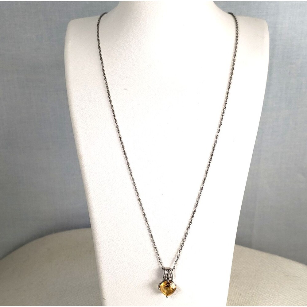 Citriine (6mm) Cushion and 6 Spinel (2mm) Pendant 925 with 18in Necklace Chain - Picture 7 of 16